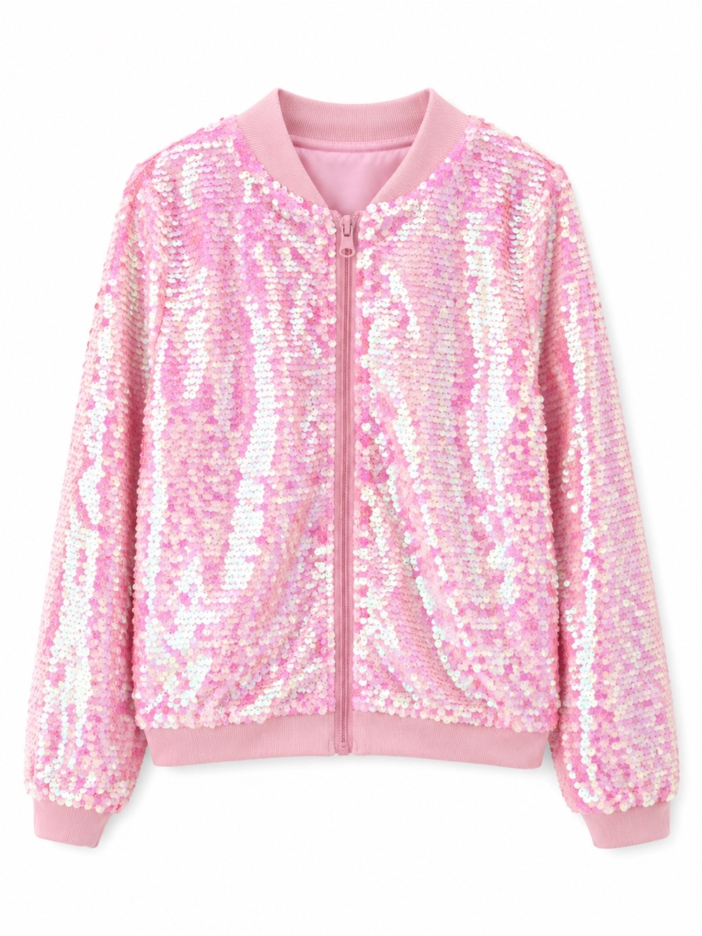 H&M Kids Pink Sequin Bomber Jacket Size 10
